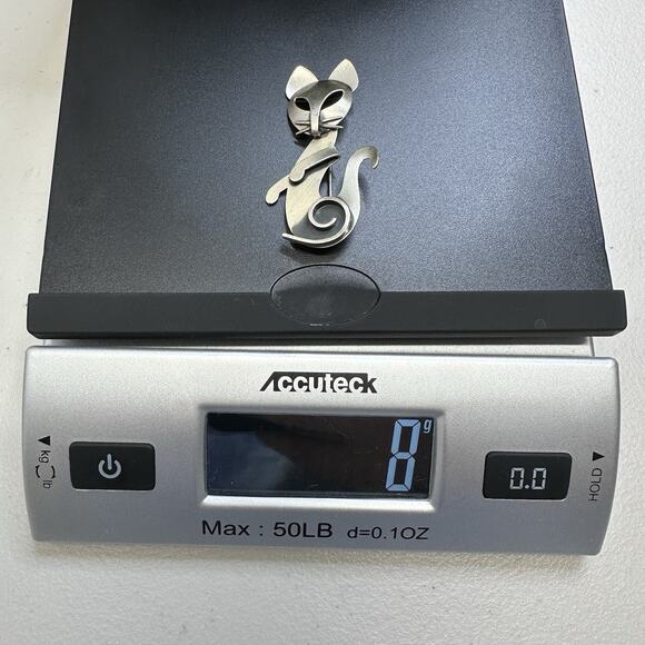 BEAU 925 Sterling Silver Vintage Modernist Cat Pin Brooch - Picture 6 of 6